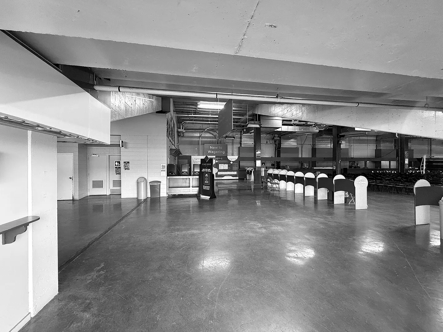 Hall with betting counters inside the Hastings grandstand